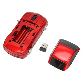 Race Car Wireless Mouse Sports Car Computer Mouse 2.4 GHz LED Light 1600 DPI Optical Sensor for OS X PC Red