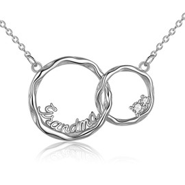 Gifts for Grandma 925 Sterling Silver Interlocking Double Circles Necklace for Grandmother Birthday Gifts, Sterling Silver