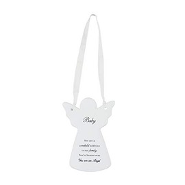 Guardian Angel Baby, Wall Hanging Ribbon, Meaningful Plaque Keepsake, for House Warming, Christmas, New Year-Ceramic, White, One Size
