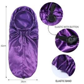2PCS Satin Hair Braid Bonnet for Black Women Single Layer Sleep Cap with Button Teal + Purple