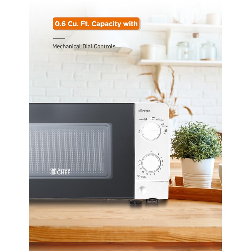 Commercial Chef 0.6 Cu. Ft. Countertop Microwave Oven, Mechanical Dial