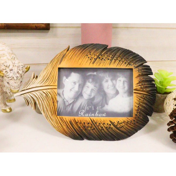 Brown Southwestern Native Indian Butterfly Spotted Feather Picture Frame 4"X6"