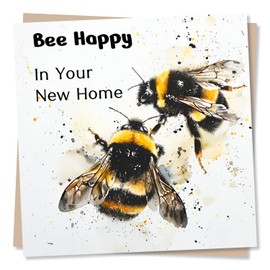 Cute New Home Congratulations Card - Bumblebee Design - Bee Happy In Your New Home - Celebrations Card For Friend Or Family