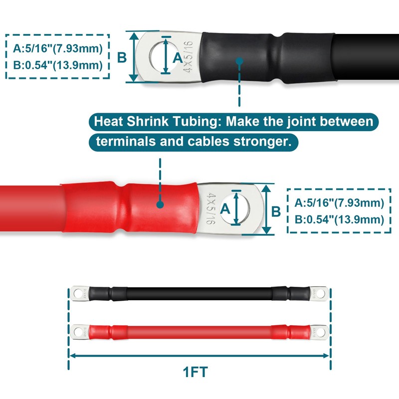 ZONBANG 4 AWG Battery Cable with 5/16 inch Terminals, Copper