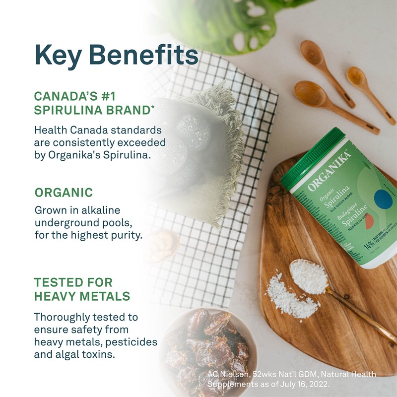 Organika Certified Organic Spirulina Powder- Superfood, 3rd Party Tested, Pristine