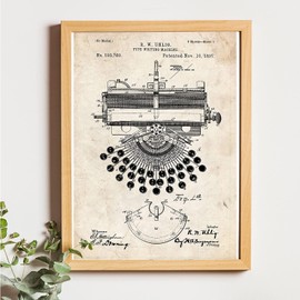 Nacnic Typewriter Patent Posters Set of 4. Vintage Style Wall Decoration Illustration of Typework and Ancient Inventions. Various Technical Typing Pictures Without Frames. Size A4
