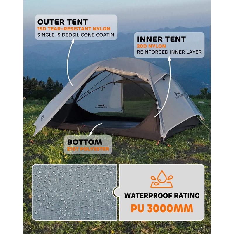 2 Person Backpacking Tent - 3 Season Waterproof Ultralight Compact，Aluminum