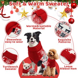 Christmas Dog Sweaters for Small Large Dogs Girl, Soft Warm Pup Dogs Shirt, Turtleneck Dog Sweaters for Medium Large Dogs, Double Knitting Collar for Outdoors Playing, Warm Dog Cat Clothes (Deer, S)