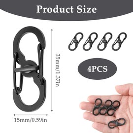 4 Pack Mini S Clip Carabiner, S Carabiner Clip Small, Stainless Steel Dual Spring S Shaped Keychain Hooks with Secure Lock, Lightweight Clips for Home Outdoor Hiking Camping Fishing Travel