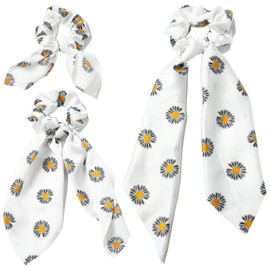 Flomiara Haarschleifen, Haargummis für Damen, Pferdeschwanz-Halter, Zubehör, Blumen, Haarspangen, Friseur, geknotete Schleife, Stoff, langes Haarband für Frauen und Mädchen, Weiß, 3 Stück