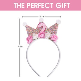 Diadema de corona de cumpleaños para niñas pequeñas – corona de 2 a 6 cumpleaños, corona de princesa para niñas, tiara de princesa, diademas de corona de flores para niñas de cumpleaños