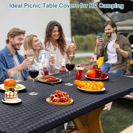 pickyNproud Picnic Table Cover with Bench Covers Portable Tablecloth Built-in Storage Pocket Picnic Table Covers with Elastic Waterproof Camping Essentials for RV Camping