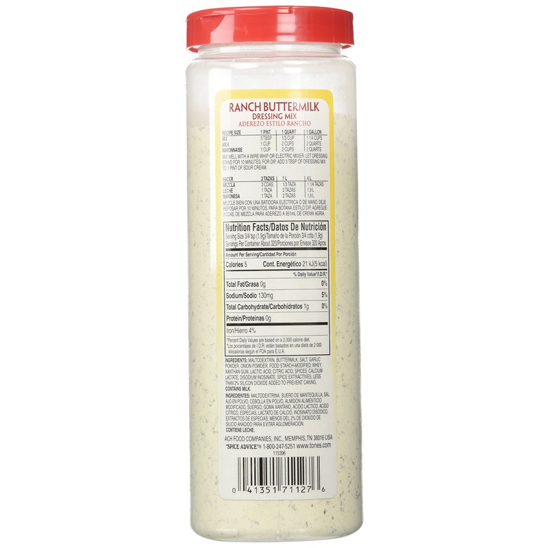 Tone's Buttermilk Ranch Dressing Mix - 24 oz. Large