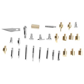 28 in 1 Lötkolben Set für Brandmalerei, 1 x Schneidmesser, 2 x Schablonen,10 x Lötspitzen, 15 Holzspitzen Schnitzen, für Pyrographie Schablonen Handwerk Werkzeug