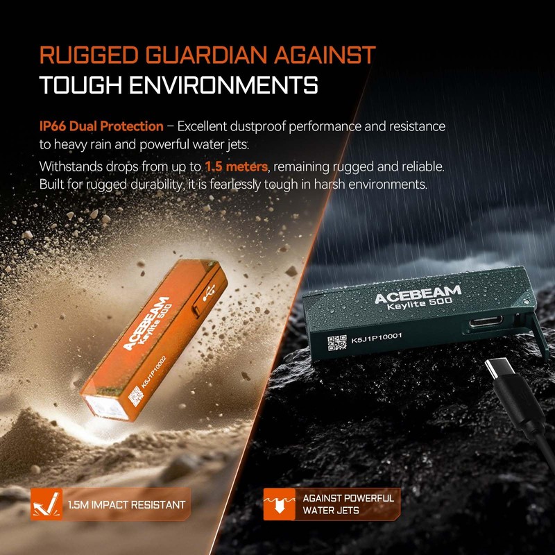 ACEBEAM Keylite 500 High Lumens Keychain Flashlight Rechargeable, Ultra-Compact Flat