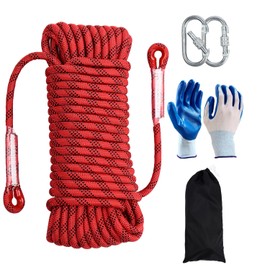 Climbing Rope 12mm 65Ft (20m) Static Climbing Rope Outdoor Rock Climbing Rope Braided Polyester Static Rock Climbing Rope High Strength Outdoor Rope for Rappelling Rescue Rope RED