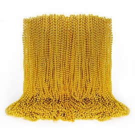 EOBOH 100PCS Bead Necklace, Gold Mardi Gras Beads Party Stuff, 33" Mardi Gras Christmas Beads Toy Costume, Festival Parade Throw Accessories for Wedding Birthday Pirate Party Baby Shower Supplies Decor