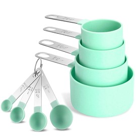 8 Pcs Messlöffel Set,Messlöffel Gramm Und Cup Messbecher,Kunststoff Messbecher Und Messlöffel Mit Edelstahlgriff,Measuring Cups and Spoons Set Für Backmessen Trockene Und Flüssige Zutaten
