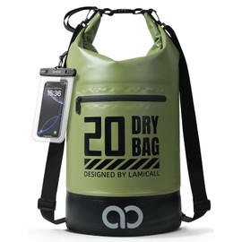 Lamicall Waterproof Dry Bag (5L/10L/20L/30L/40L), Waterproof Bag with Included Waterproof Phone Pouch, Adjustable Strap, Drybag for Boat Swimming Canoe Fishing Rafting Snowboarding - Green(20L)