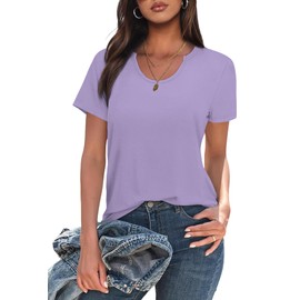 WIHOLL Womens Short Sleeve Tops Casual V Neck Basic T Shirts Trendy Loose Fit Fashion Outfit Clothes 2025 Y2k Purple M