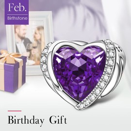 NINGAN Birthstone Charms for Bracelet, Angel Wings 925 Sterling Silver Love Heart Bead Pendant Engraved Joy, Birthday Mother's Day Jewellery Gifts for Women Girls, Cubic Zirconia