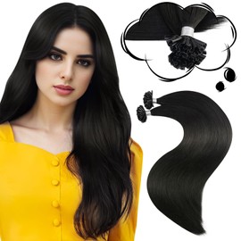 Moresoo Black Hair Extesnions Human Hair Utip Hair Extensions Natural Black U Tip Hair Extensions Human Hair Pre Bonded Hair Extensions Human Hair U Tip Hair Extensions 0.1G/S 50G #1B