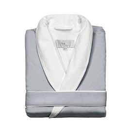 TurkishTowels Mens and Womens Silk-Soft Microfiber Outside, Cotton Terry Inside Luxury Spa Robe (Large/X-Large, Silversage)