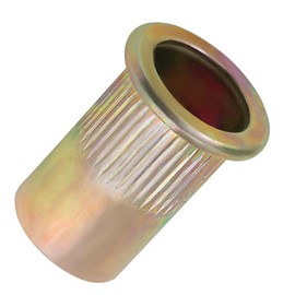 M12-1.75 Flat Head Rivet Nuts, Carbon Steel Yellow Zinc Knurled Threaded Inserts (20 pcs)