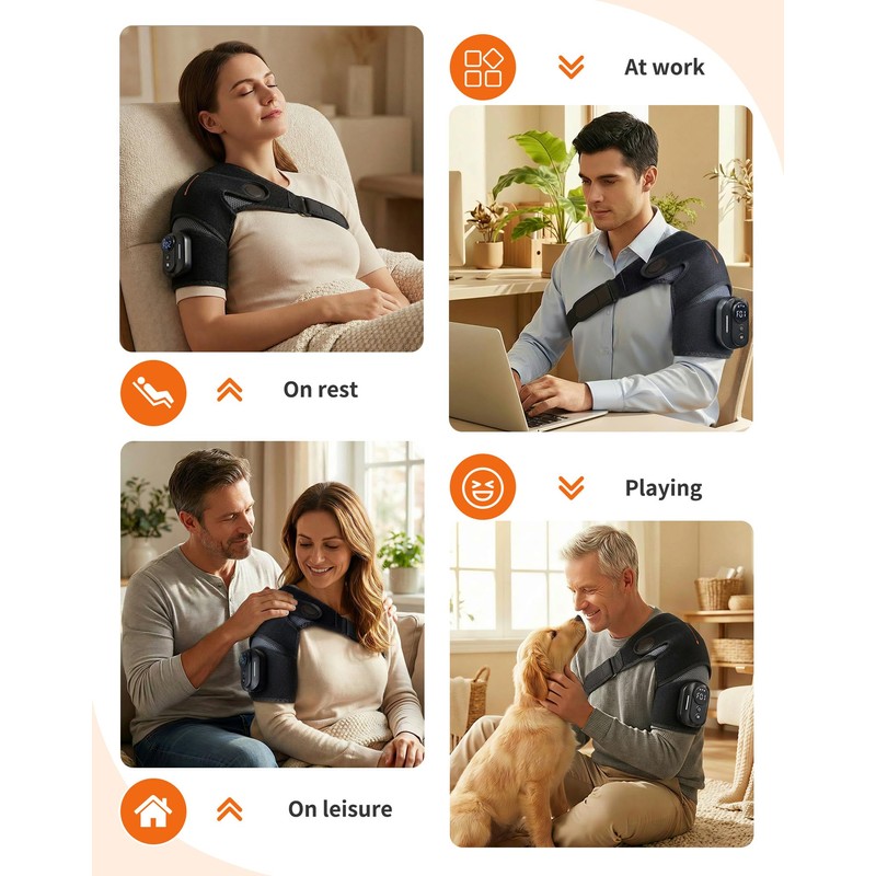 Shoulder Heating Pad with Massager & Magnetic Remote, Cordless Heating