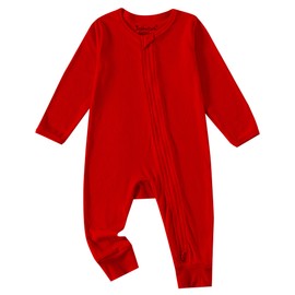 Jimonda Baby Jumpsuit,Ribbed Long Sleeve Romper,Girls Boys Footless Pajamas,Gender Neutral Clothes,2-Way Zip Sleepers Red