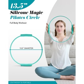 Pilates Ring, 13.5'' Silicone Magic Pilates Ring Fitness Circle, Lightweight & Durable Flexible Resistance Exercise Equipment for Toning Arms, Thighs/Legs, Core, Yoga & Physical Therapy (Teal)