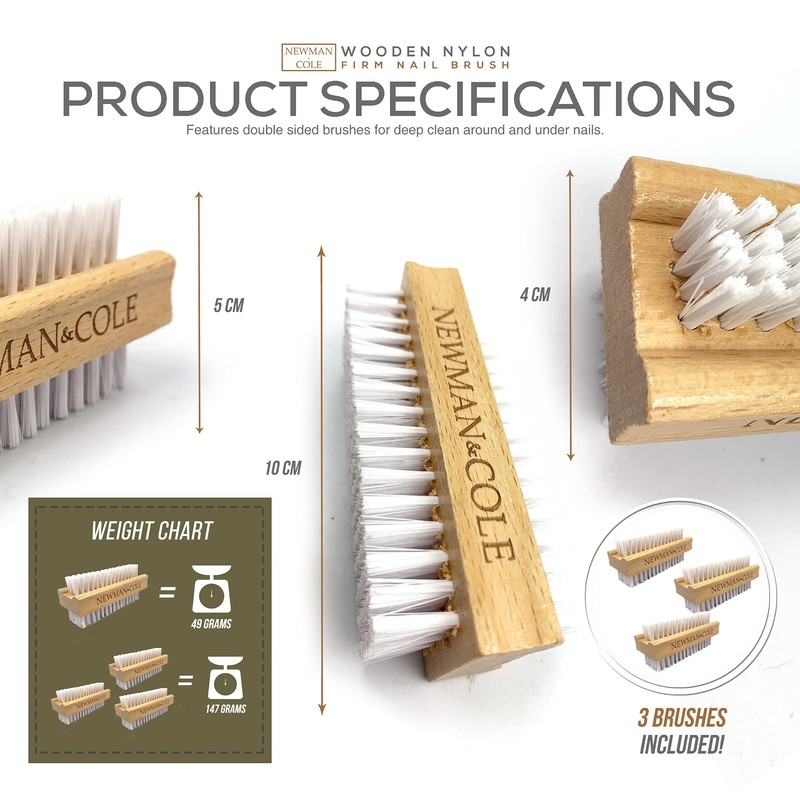 Wooden Nail Brush, Double-Sided Nail Scrubbing Brush with Firm Plastic
