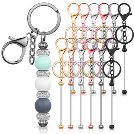 Tondiamo 12 Pcs Beadable Keychains Bars Bulk Blank Beaded Metal Keychain for Craft DIY Gift(Elegant)