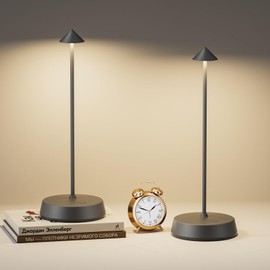 Cordless Table Lamp Rechargeable LED Battery Operated 6000mAh Touch Dimmable Small Lamp Outdoor Waterproof Portable Wireless Desk Light for Dining Restaurant Bar Indoor/Outdoor Use (Grey-2PC)