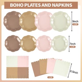 NatNarr Boho Plates and Napkins Set, Boho Baby Shower Decorations Include 7" & 9" Scalloped Gradient Brown Plates, Napkins for Wedding, Baby Bridal Shower, Birthday
