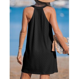 CUPSHE Women Swim Coverup Sleeveless Eyelet Summer Beach Coverup Dress Black, XS
