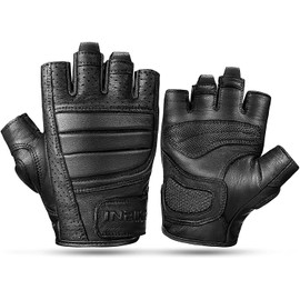 INBIKE Fingerless Goatskin Leather Motorcycle Gloves, Breathable Motorbike Gloves for Summer Large