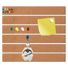 Cork Bulletin Board Strip Tiles, 6 Pack with 50 Push Pins, Wall Mount for Notes and Memos