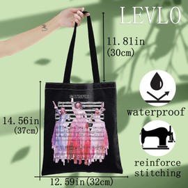 LEVLO Hamilton Schuyler Sisters Tote Bag Angelica & Eliza & Peggy Musical Fans Gift Schuyler Sisters Satisfied Grocery Bag (Satisfied BlackTote)
