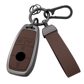Qunzes Key Fob Cover with Heavy-duty Keychain for Benz A-Class C-Class G-Class E-Class S-Class (Brown)