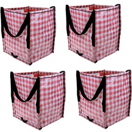DURASACK Heavy Duty Storage Tote Bag 22-Gallon Rugged Woven Polypropylene Moving Bag, Reusable Self-Standing Design, Holds up to 500 Pounds, Pack of 4, Gingham Red