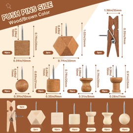 GOOLADA 114Pcs Decorative Push Pins in 7 Types and 2 Colors Wooden Push Pins Cute Thumb Tacks Clips for Cork Board Bulletin Board Wall Cubicle Crafts for Office Classroom Farmhouse with Storage Box