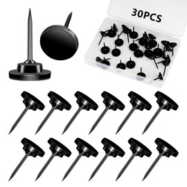 30 Pack Metal Push Pins Thumb Tacks for Walls Multipurpose Drawing Pins for Cork Board Bulletin Board Maps Office Home Decor (Black)