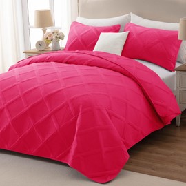 Exclusivo Mezcla Quilt Set Full Queen Size, 3 Pieces Hot Pink Queen Quilt Bedding Set, Lightweight Quilts Soft Bedspreads Modern Striped Coverlets for All Seasons