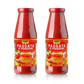 Sanniti Passata di Pomodoro | Strained Tomatoes | 100% Natural Italian Tomatoes | 23.9 oz Glass Jar| Product of Italy | No Additives or Preservatives (Pack of 2)