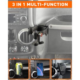 Savadicar JK - Soporte para teléfono multifunción para bebidas, 3 en 1, soporte atornillado, soporte para teléfono celular, compatible con Jeep Wrangler JK JKU 2 y 4 puertas, accesorios interiores,