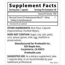 ProHealth Hydroxytyrosol Extreme 2-Pack with Olea25 (90 Vegetarian Capsules) (Organic Olive Leaf Extract)