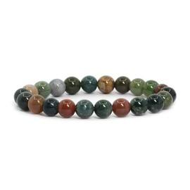 Natural Multicolor Indian Agate Gemstone 8mm Round Beads Stretch Bracelet 7 Inch Unisex