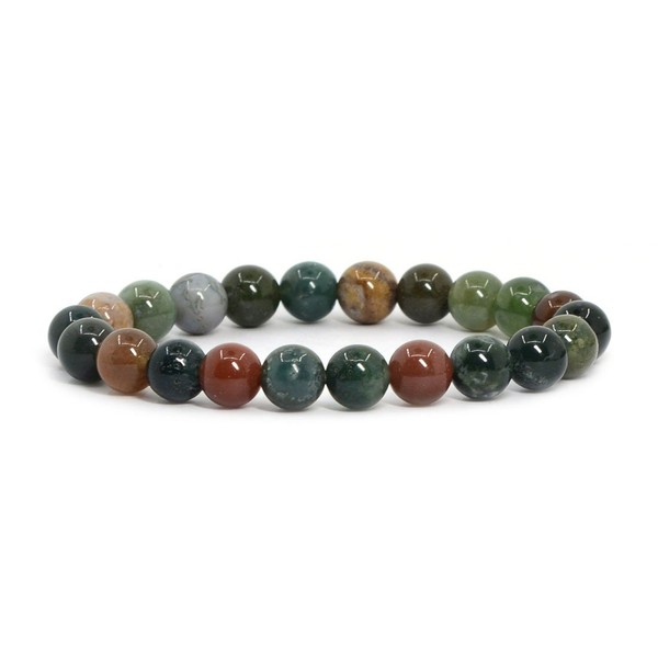 Natural Multicolor Indian Agate Gemstone 8mm Round Beads Stretch Bracelet