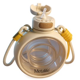 METALIFE Circular Sports Water Bottle – Green, 700ml, Leakproof with Long Strap (White)